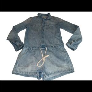 Hollister Romper Womens Small denim Jean drawstring waist Shorts Festival